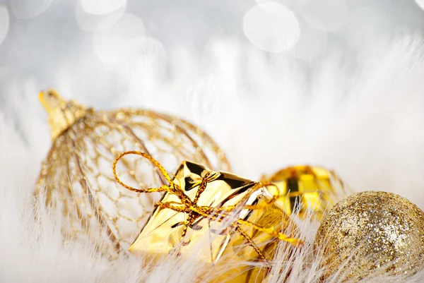 Golden christmas balls on abstract background — Stock Photo, Image