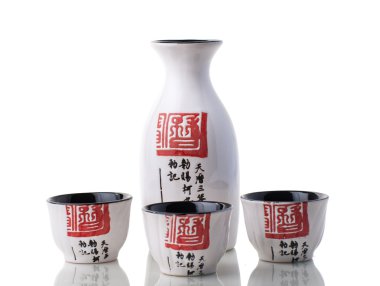 Japanese style Sake set for three person clipart