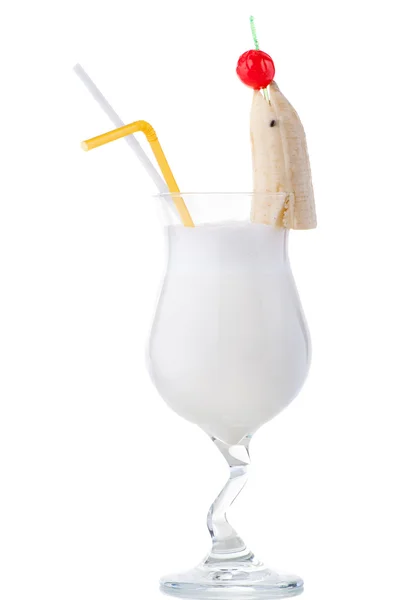 stock image Milk cocktail with banana on white