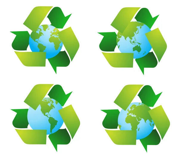 Mondo globo con segni di riciclaggio — Foto Stock