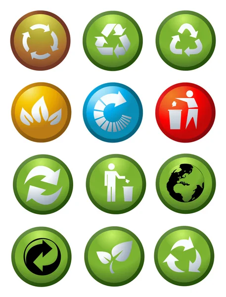 Iconos brillantes de reciclaje y medio ambiente —  Fotos de Stock