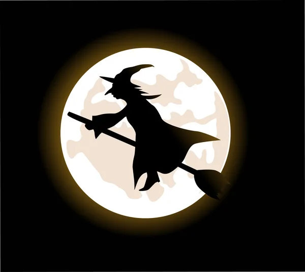 Una bruja de dibujos animados volando en un palo de escoba — Foto de Stock