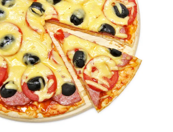 Pizza s plátkem odstraněn — Stock fotografie