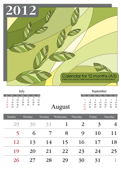 August. Kalender 2012. — Stockvektor