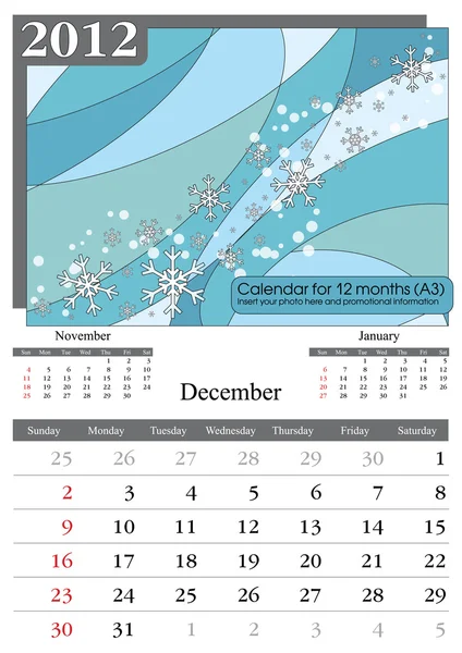 Dezembro. Calendário 2012 — Vetor de Stock