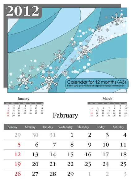 Fabruary. 2012 kalender. — Stock vektor