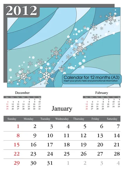Calendar 2012. January. — Stock Vector