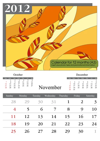 2012 年日历。11 月 — 图库矢量图片