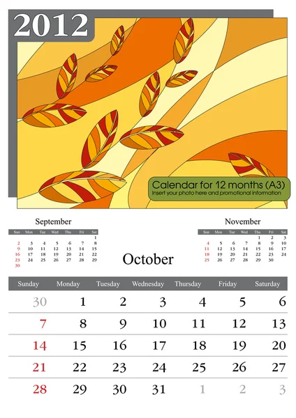 Outubro. Calendário 2012 — Vetor de Stock