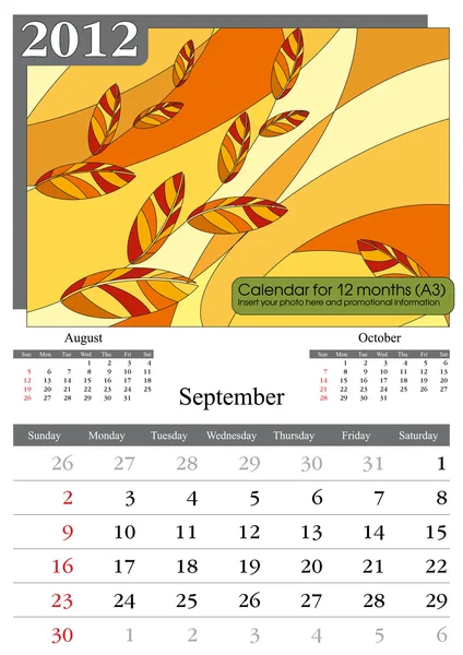 September. 2012 Calendar. — Wektor stockowy