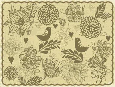 Retro card with birds and flowers clipart