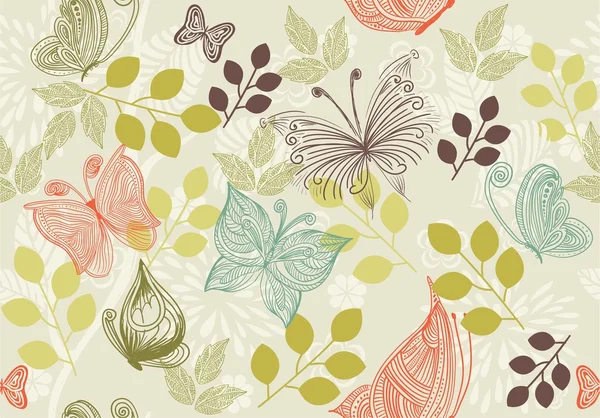 Fondo floral retro con mariposas — Archivo Imágenes Vectoriales