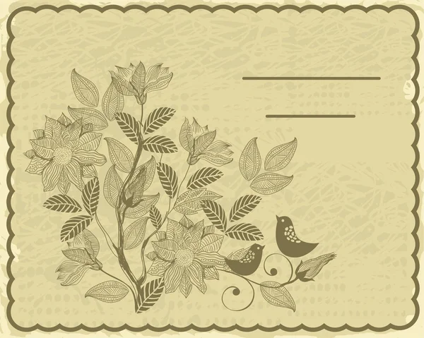 鳥と花とレトロなカード — ストックベクタ