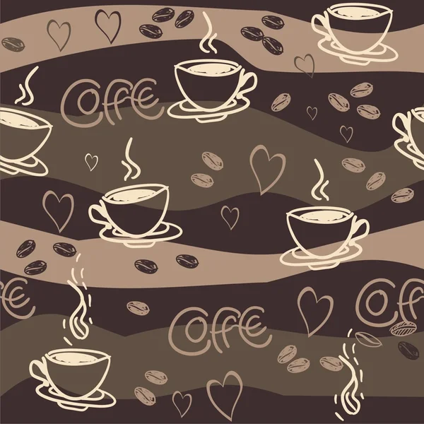 无缝矢量花纹与杯咖啡 — 图库矢量图片
