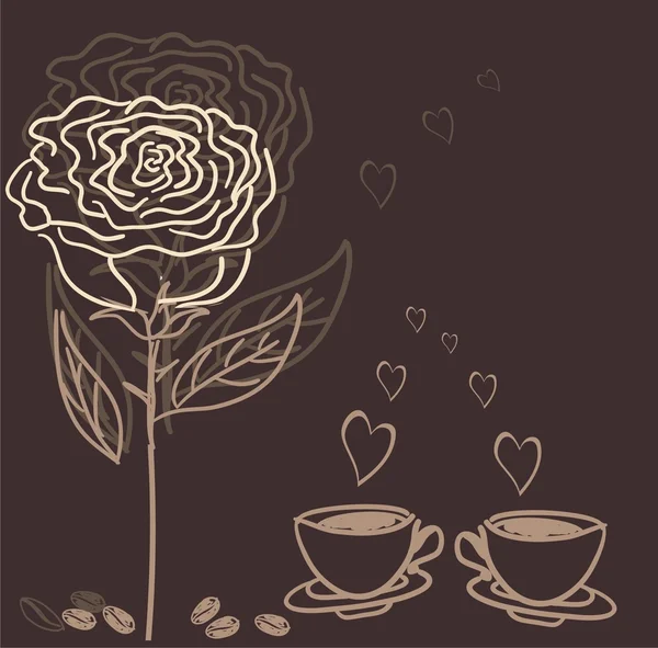 矢量图案玫瑰和咖啡 — 图库矢量图片