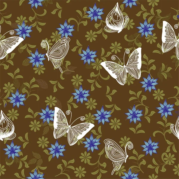 Bezešvé retro květinové pozadí s motýly — Stockový vektor