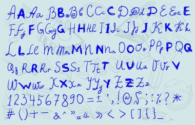 Hand written letters and numbers on school background clipart
