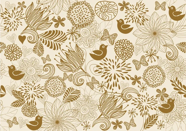 Ретро цветочный фон с птицами — стоковый вектор