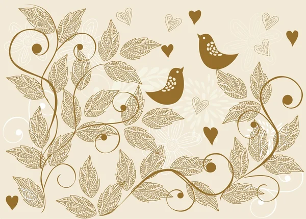 Retro çiçek arka plan ile kuşlar — Stok Vektör