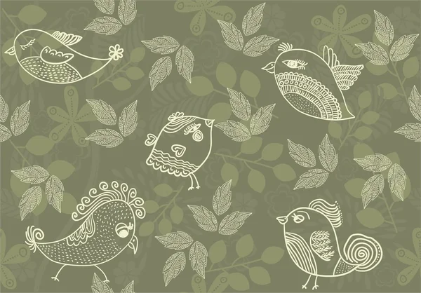 Patrón sin costura floral con pájaros — Archivo Imágenes Vectoriales