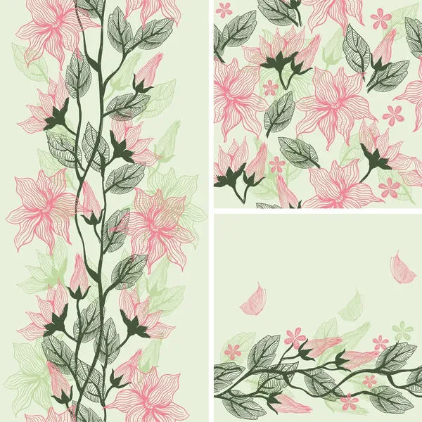 Seamless flower background set — Stock Vector