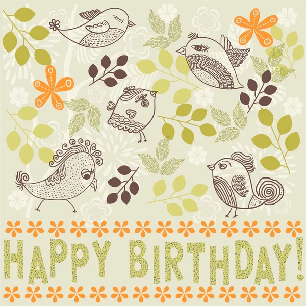 Carte florale avec oiseaux — Image vectorielle