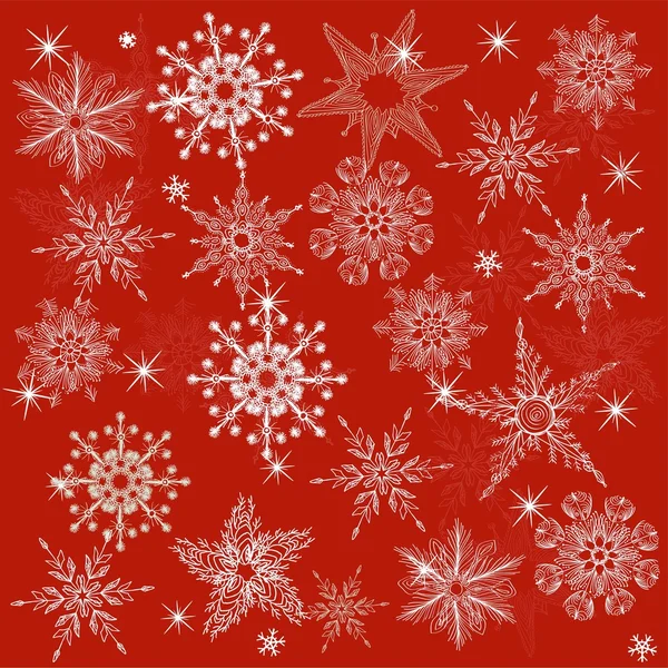 Fondo rojo sin costuras con copos de nieve — Archivo Imágenes Vectoriales