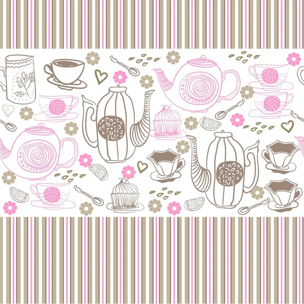 无缝花卉背景与杯子和茶壶 — 图库矢量图片