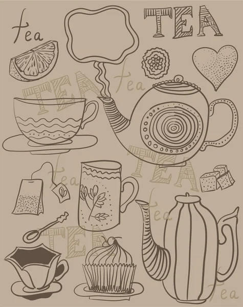 Бесшовный цветочный фон с чашки и чайники — стоковый вектор