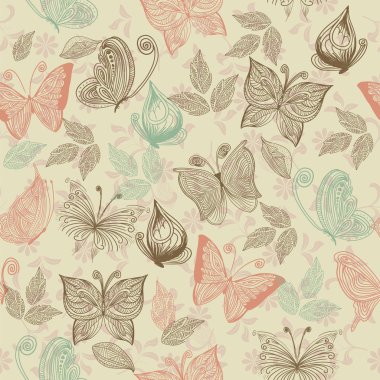 Seamless retro floral background with butterflies clipart