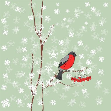 Winter background with bullfinch clipart