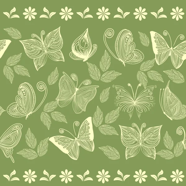 Fundo floral retro sem costura com borboletas — Vetor de Stock