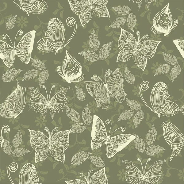 Nahtloser Retro-floraler Hintergrund mit Schmetterlingen — Stockvektor