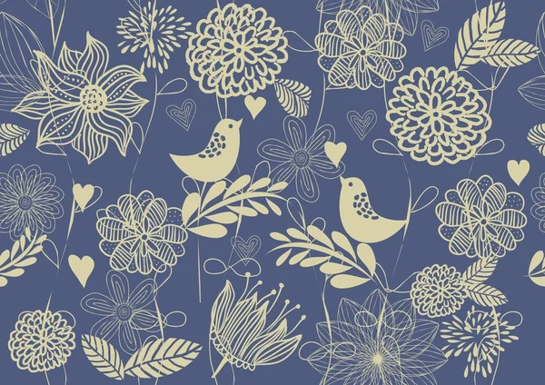 Бесшовный цветочный фон с птицей — стоковый вектор