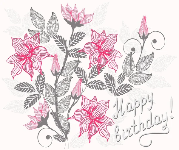 Carte florale joyeux anniversaire — Image vectorielle