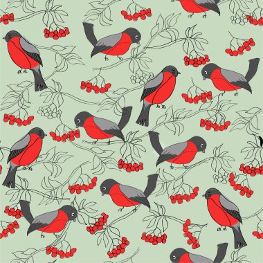 sorunsuz kış deseni ile bullfinches ve üvez