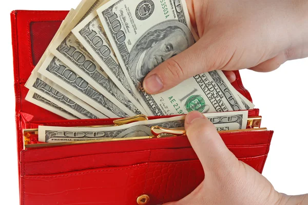 Purse with dollars in hands — Stock Photo, Image