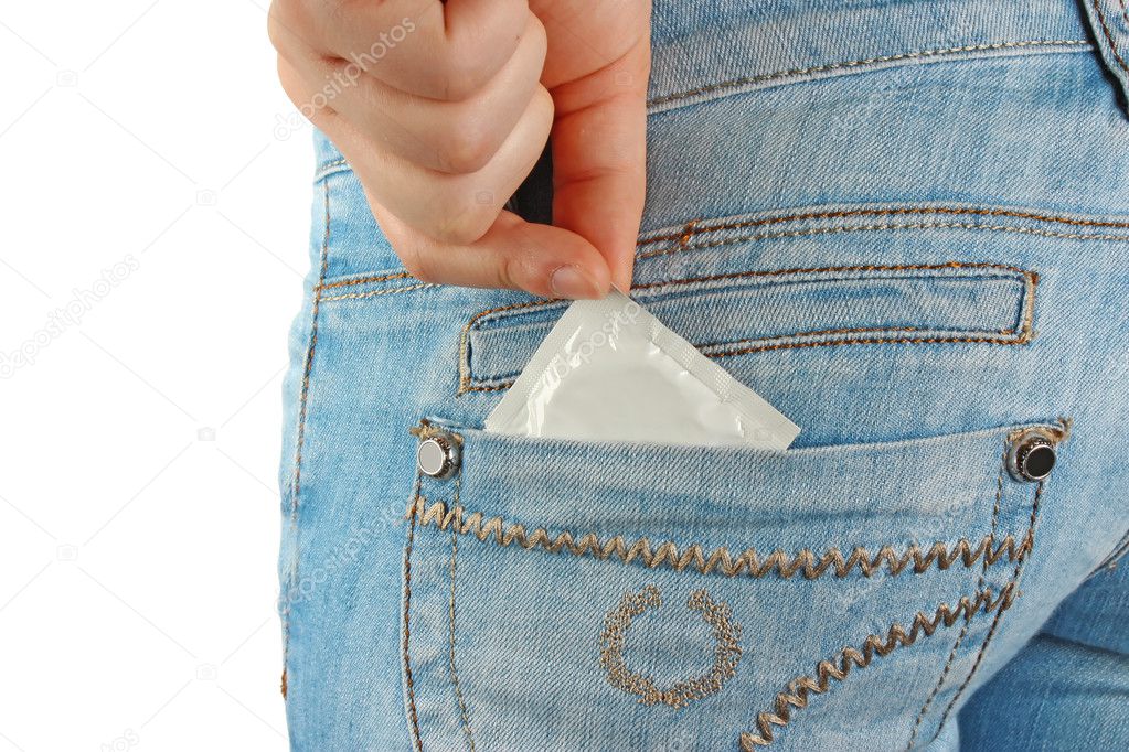 Pocket with condom in hand