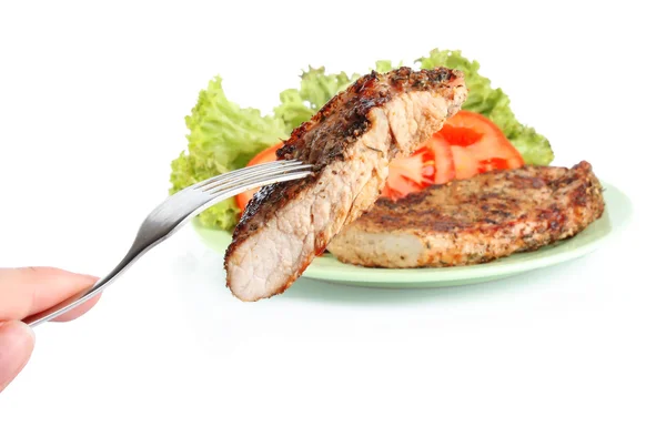 Steak on fork — Stock Photo, Image