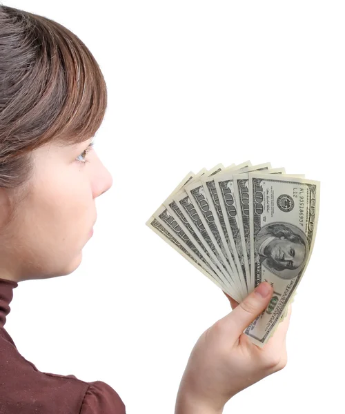 Young girl with money — Stock Photo, Image