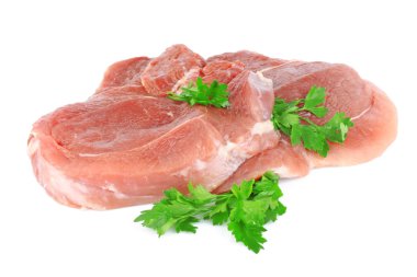 Fresh raw meat with greens