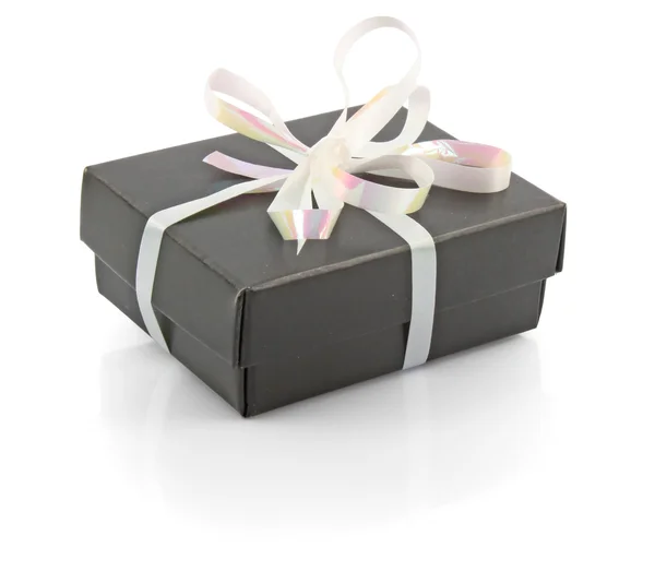 Black gift box with white bow — Stok fotoğraf