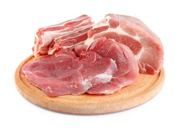 Fresh raw meat big piece on wooden plate — Stock Photo, Image