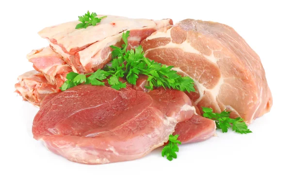 Fresh raw meat with greens