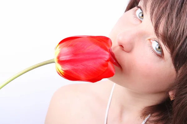 stock image Girl with tulips