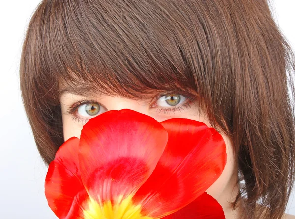 stock image Girl with tulips