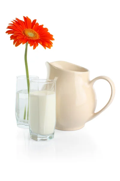 Mléko a květiny — Stock fotografie