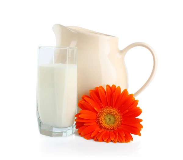 牛奶和鲜花 — 图库照片