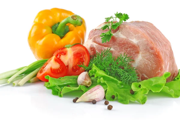 Piece of fresh raw meat with vegetables Stock Picture