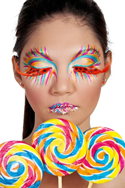 Gadis Lollipop Berwarna — Stok Foto